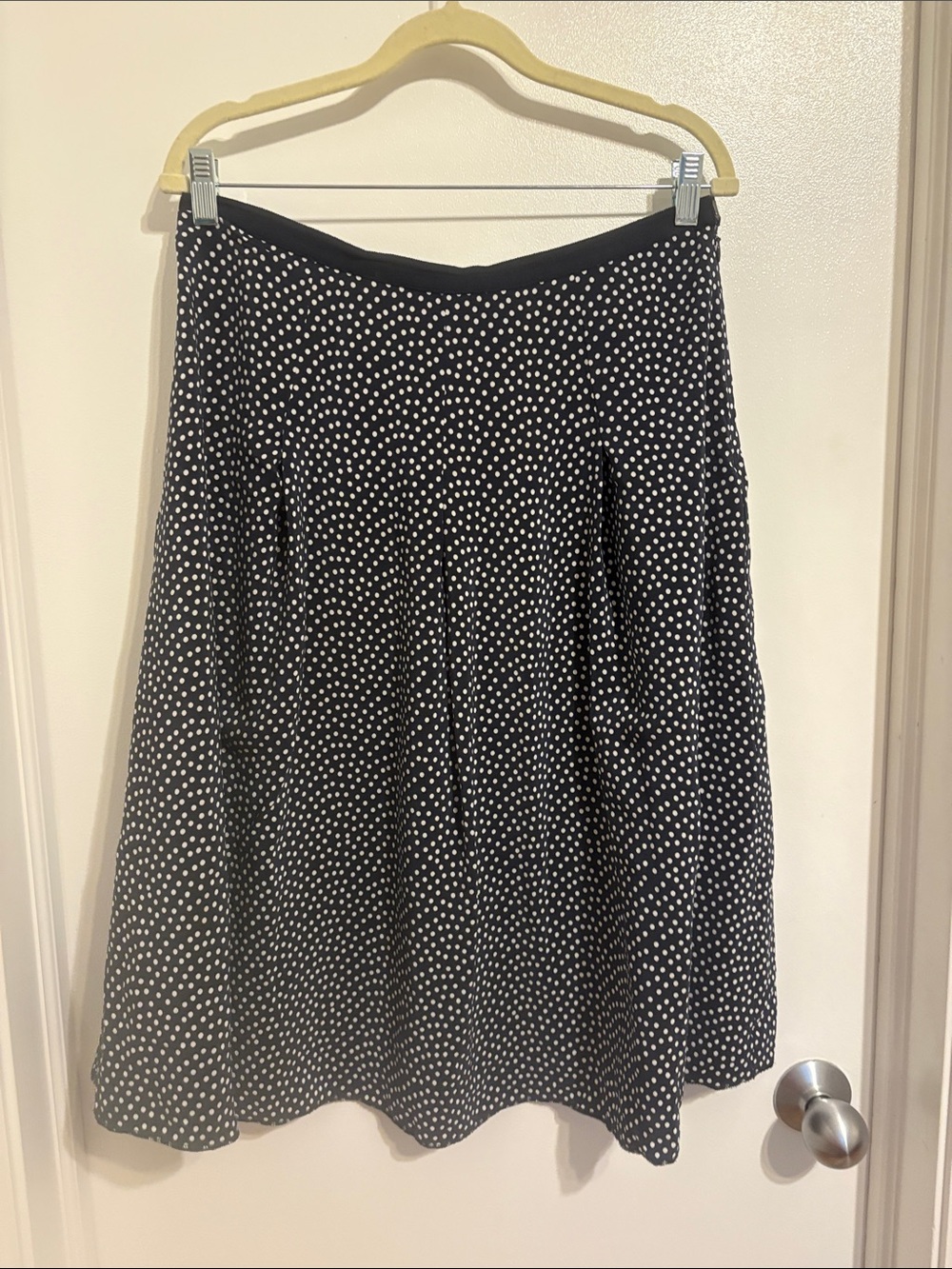 Pendleton Navy and White Polka Dot Silk Midi Skirt